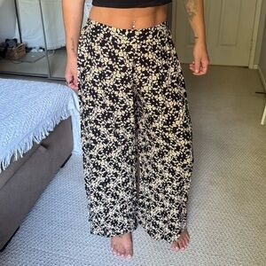 Black Floral Wide-Leg Pants
